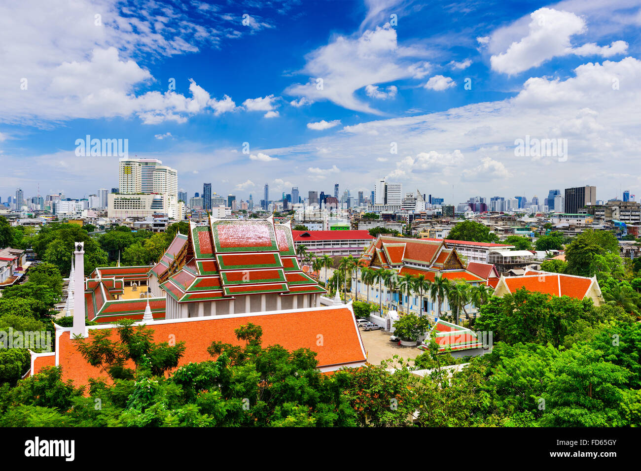 Bangkok, Thailand skyline over Wat Saket Temple buildings. Stock Photo