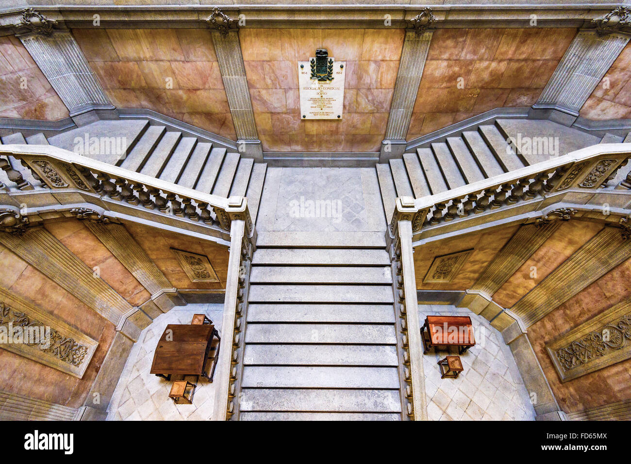 Stairs in the Stock Exchange Palace (Palacio da Bolsa) in Porto, Portugal. Stock Photo