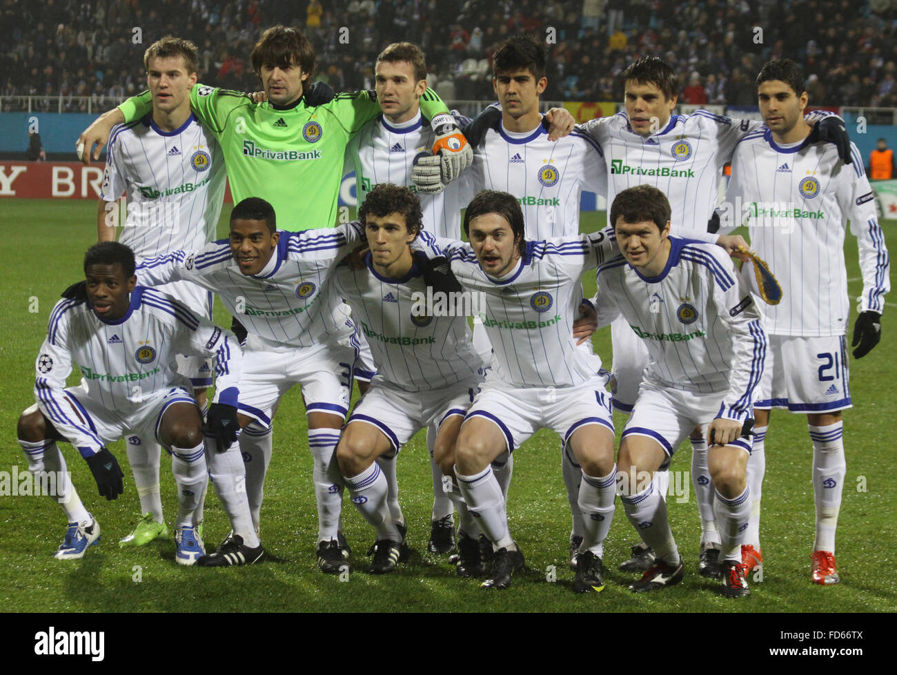 FC Dynamo Kyiv team pose for a group photo before UEFA Champions League football game against FC Barcelona Stock Photo