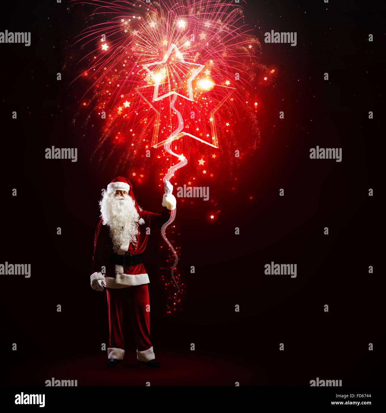 Image of Santa Claus in red costume with christmas tree Stock Photo - Alamy