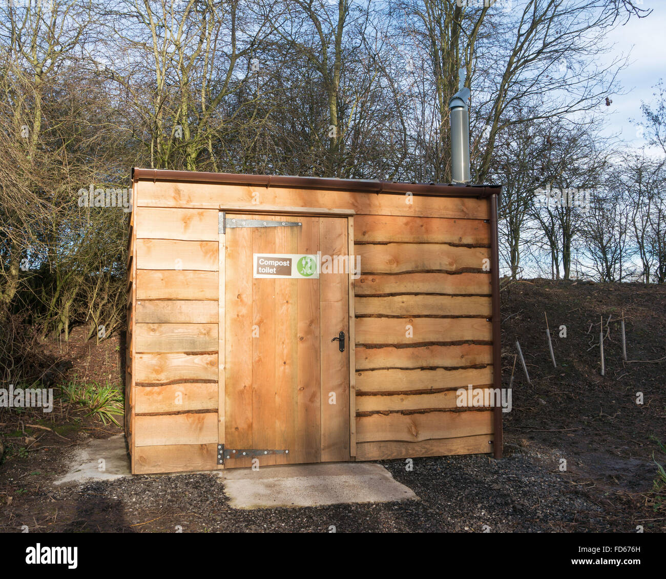An environmentally friendly composting toilet, seen at the Washington Wetland Centre, north east England UK Stock Photo
