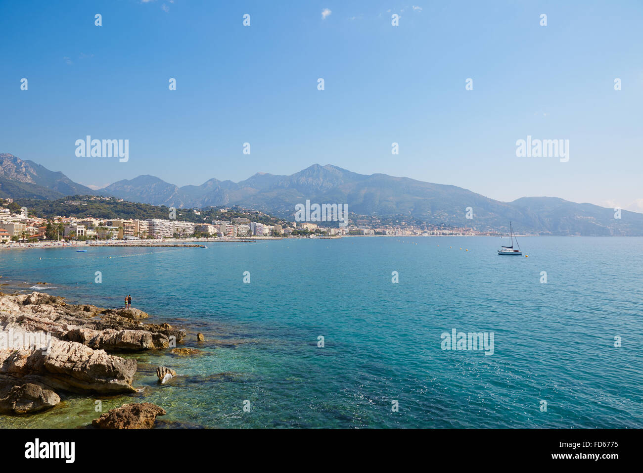 Blue sea of the French Riviera coast in summer, Cap Martin Stock Photo