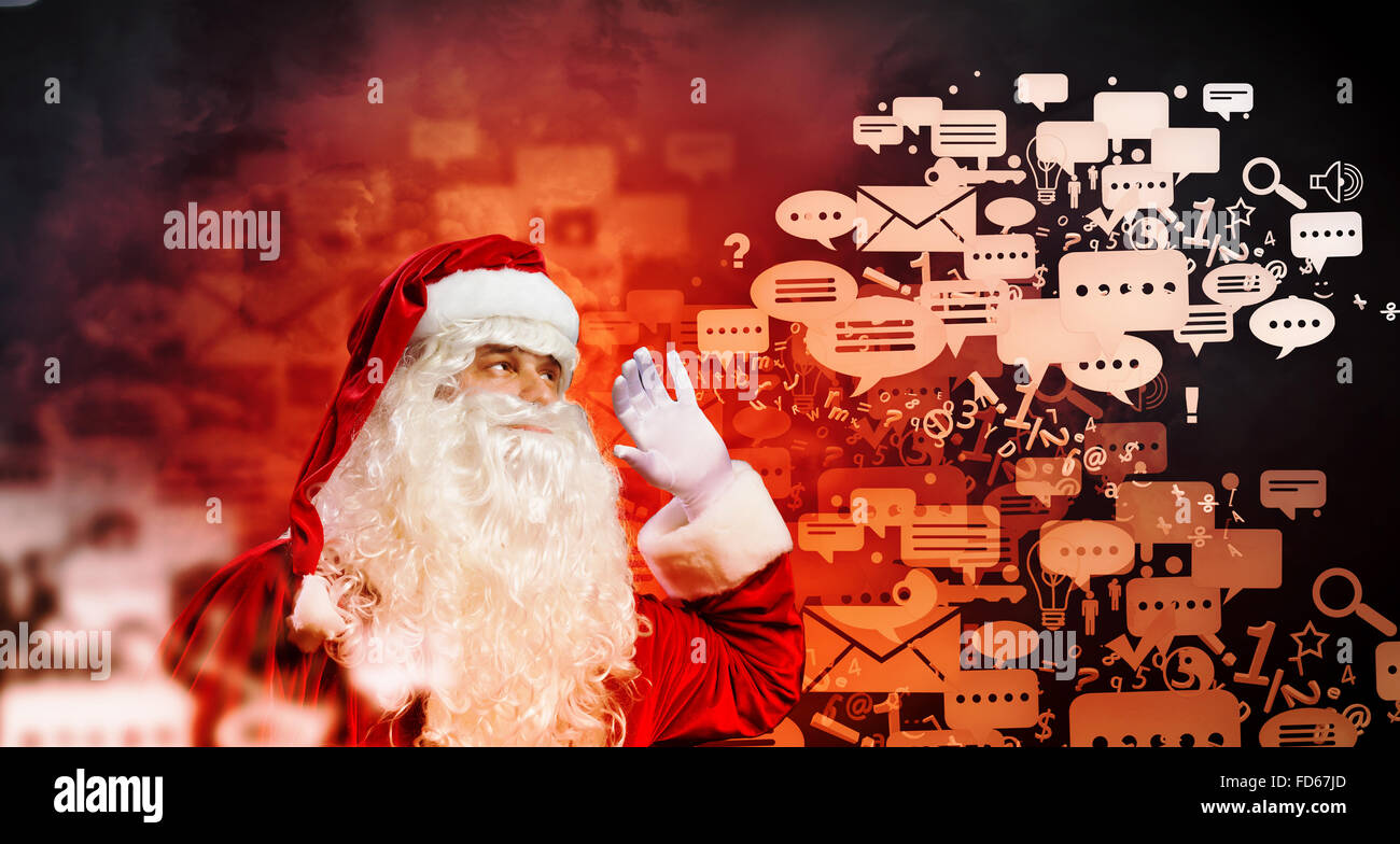 Image of Santa Claus in red costume. Communication concept Stock Photo ...