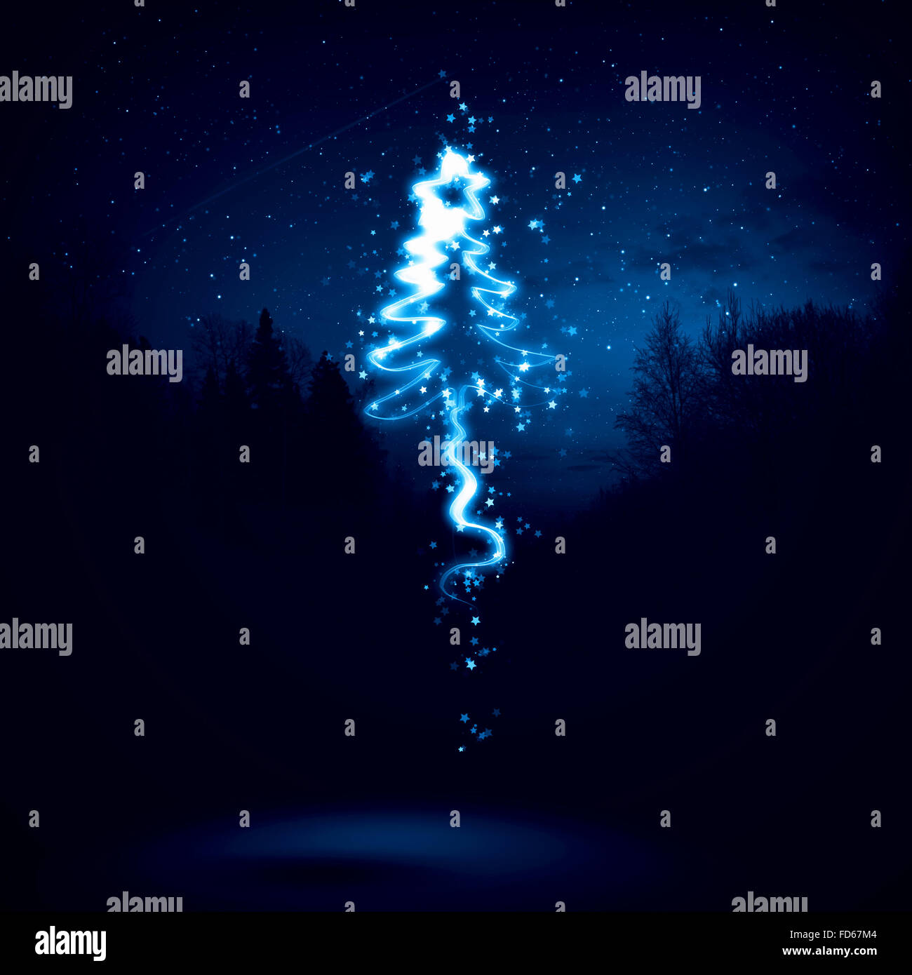 Background image of Christmas tree against dark background Stock Photo