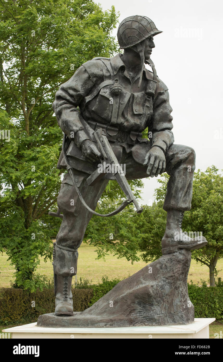 Commemorative statue to the 82nd Airborne Division at La Fiere in the Manche department of France. This is known as Iron Mike Stock Photo