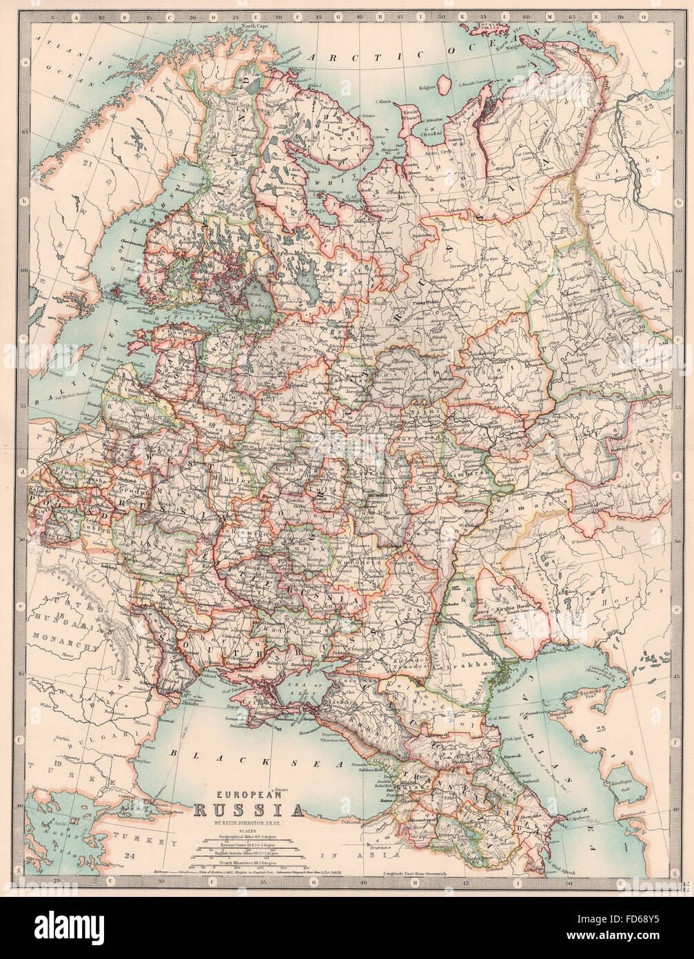 EUROPEAN RUSSIA: Including Finland Caucasus Poland Ukraine. JOHNSTON, 1906 map Stock Photo