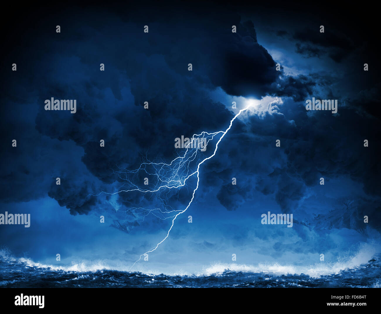Image of dark night with lightning above stormy sea Stock Photo - Alamy
