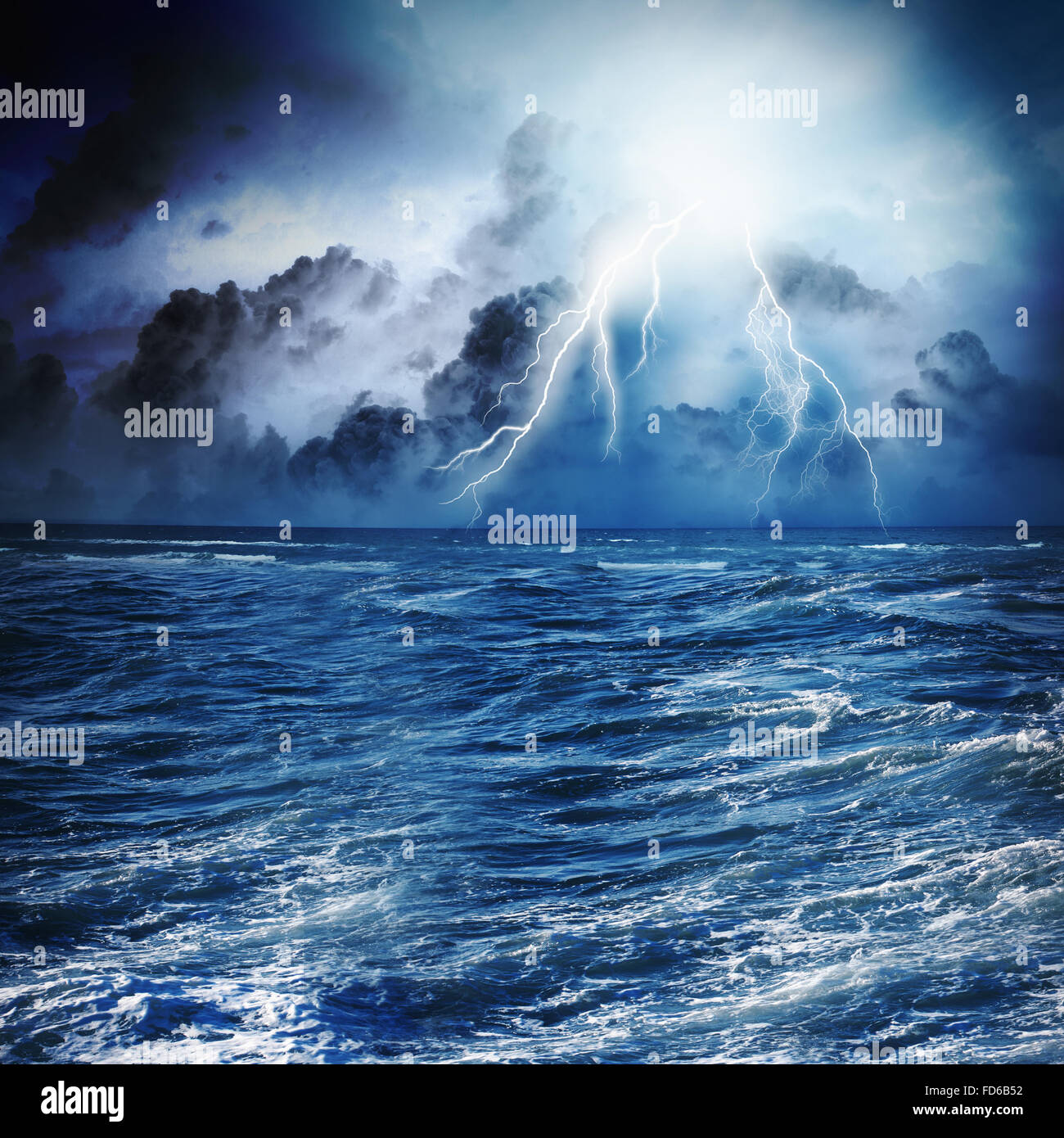 Image of dark night with lightning above stormy sea Stock Photo - Alamy