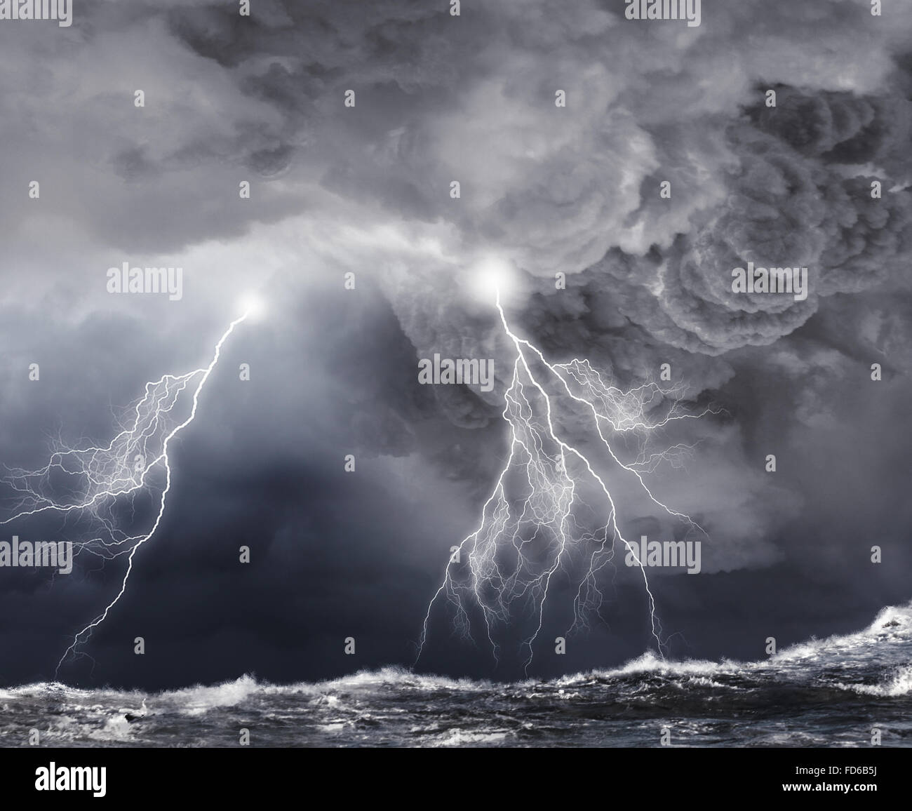 Image of dark night with lightning above stormy sea Stock Photo - Alamy