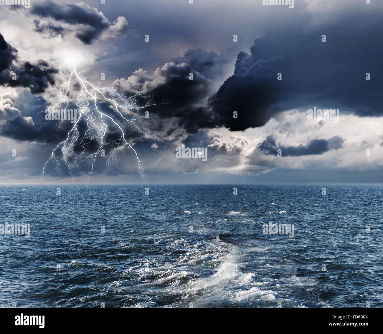 Image of dark night with lightning above stormy sea Stock Photo - Alamy