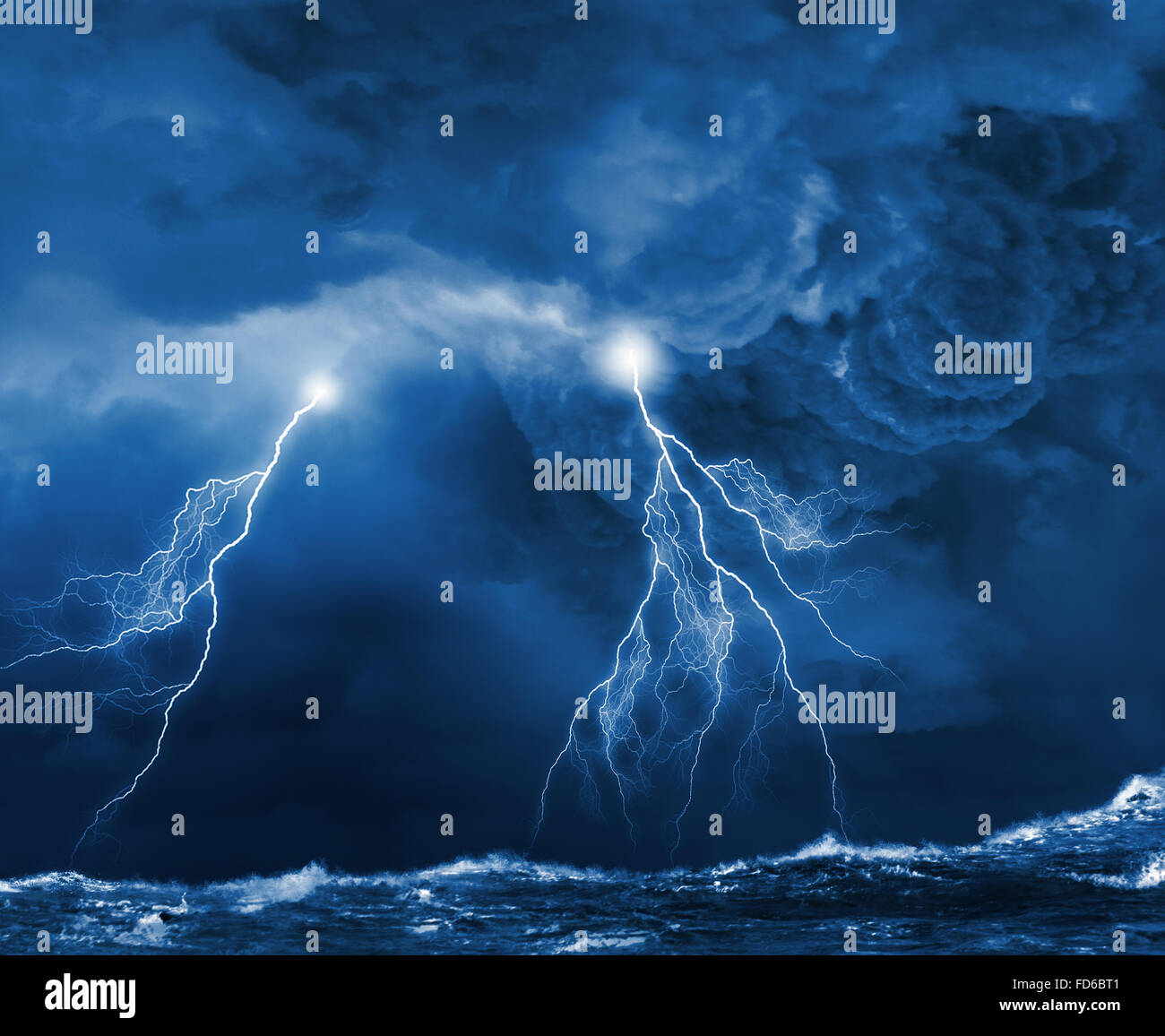 Image of dark night with lightning above stormy sea Stock Photo - Alamy