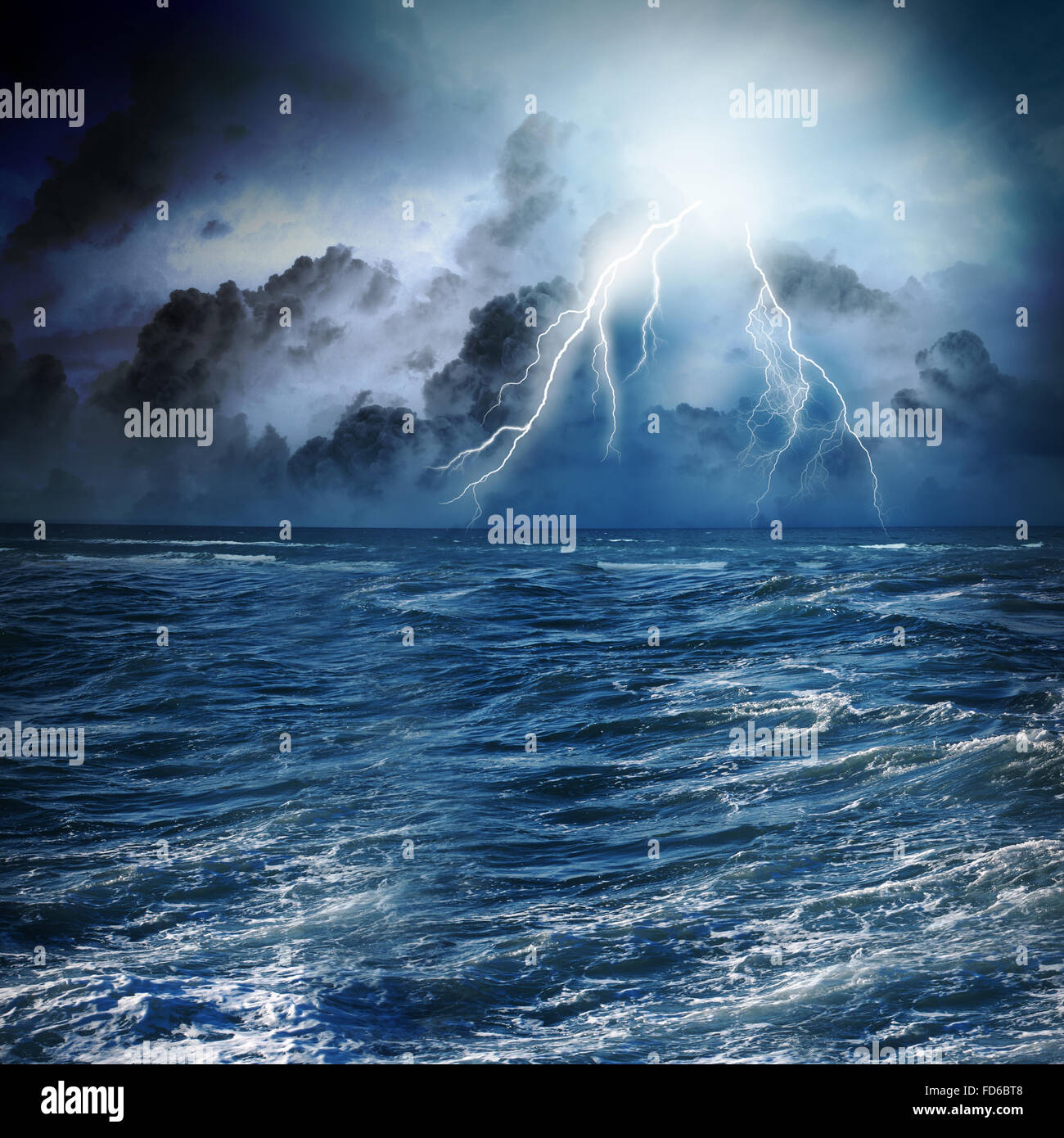 Image of dark night with lightning above stormy sea Stock Photo - Alamy