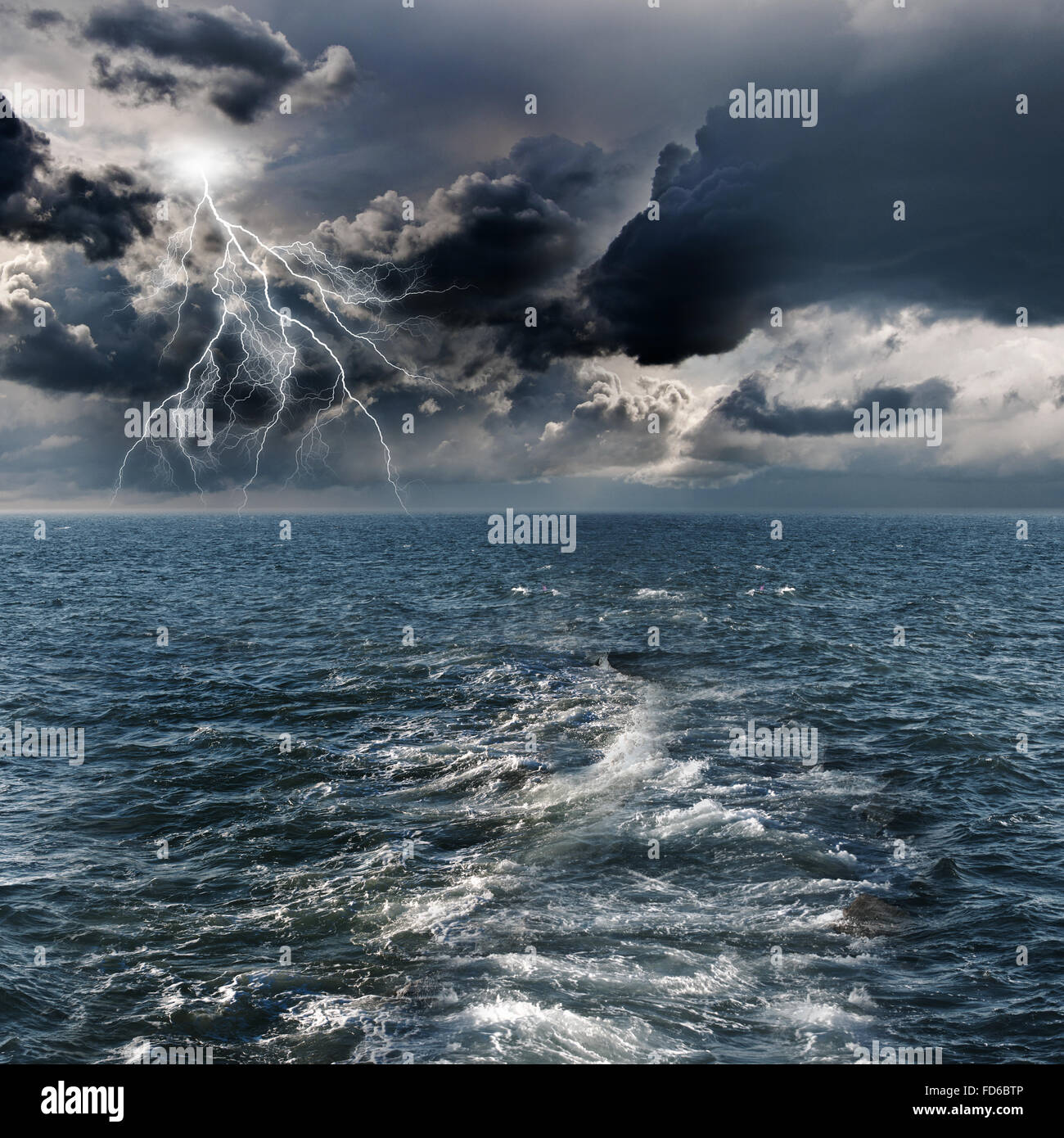 Image of dark night with lightning above stormy sea Stock Photo - Alamy