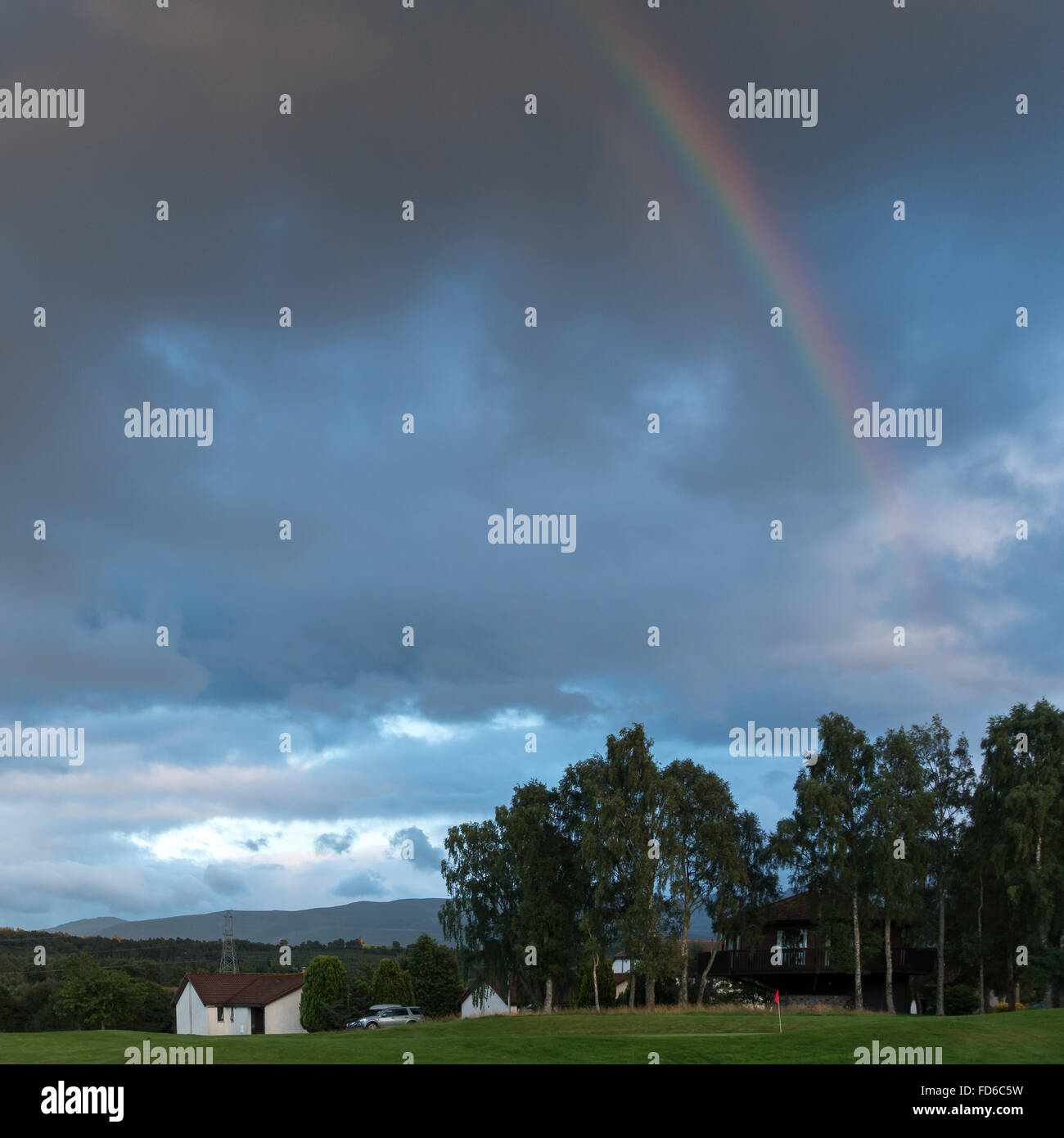 Sunset and rainbow over Spey Valley Golf and Country Club Stock Photo