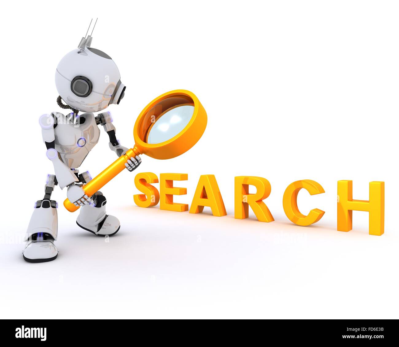 3D Render of a Robot searching with magnifying glass Stock Photo - Alamy