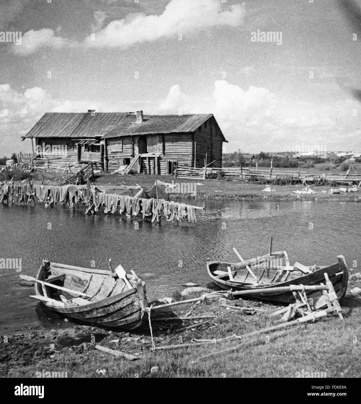 Fishing boats in Karelia, 1930s Stock Photo