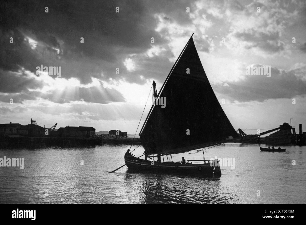 Sailboat in Ancona, 1930s Stock Photo