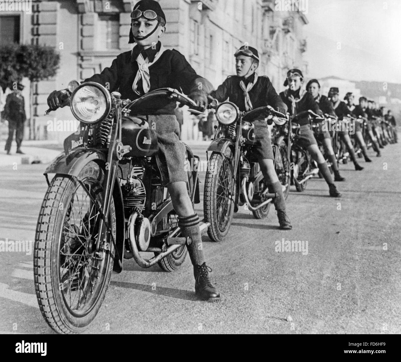 Motorized unit of the fascist 'Balilla' in Italy, 1935. Stock Photo