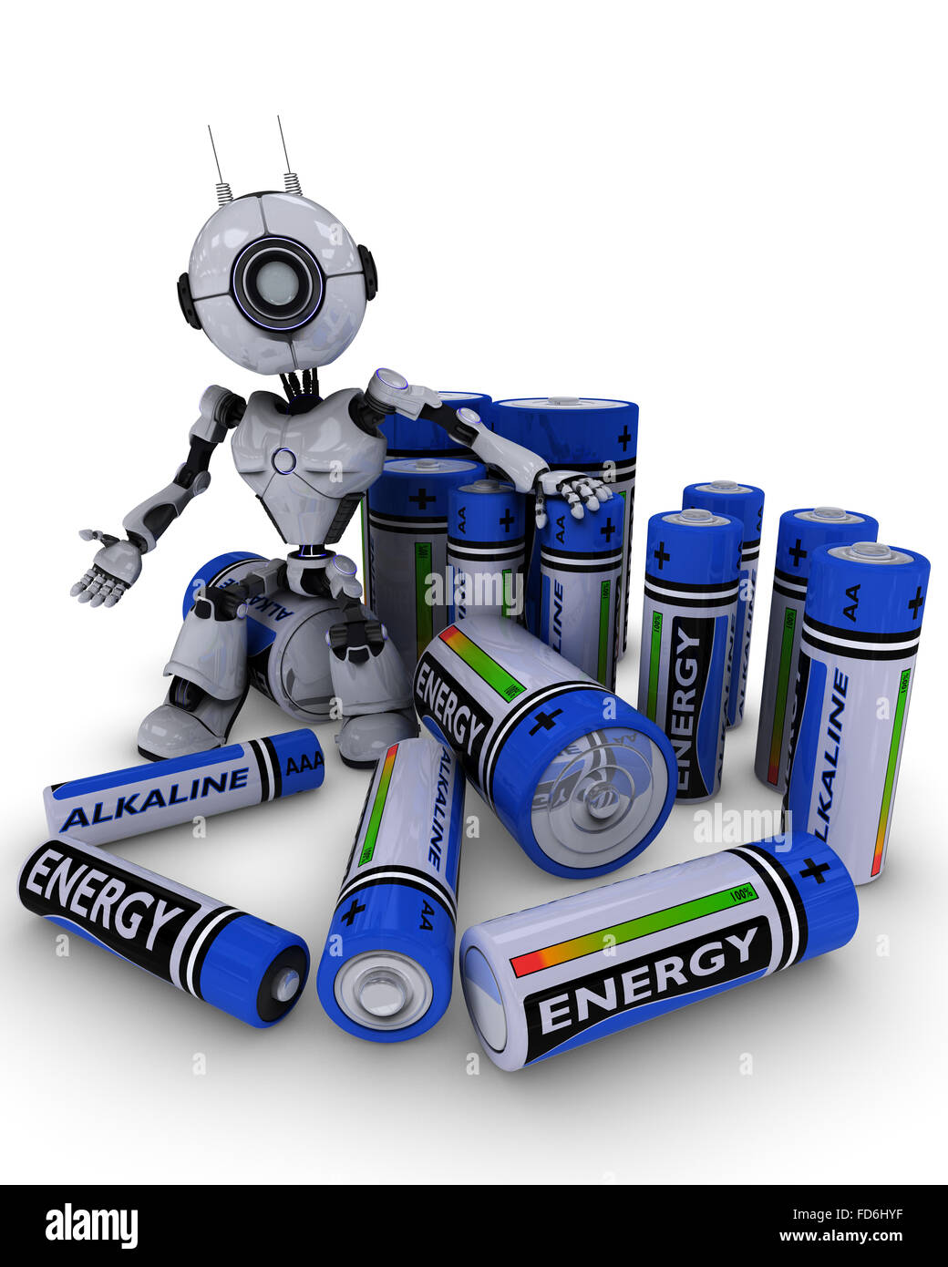 3D Render of a Robot with batteries Stock Photo Alamy