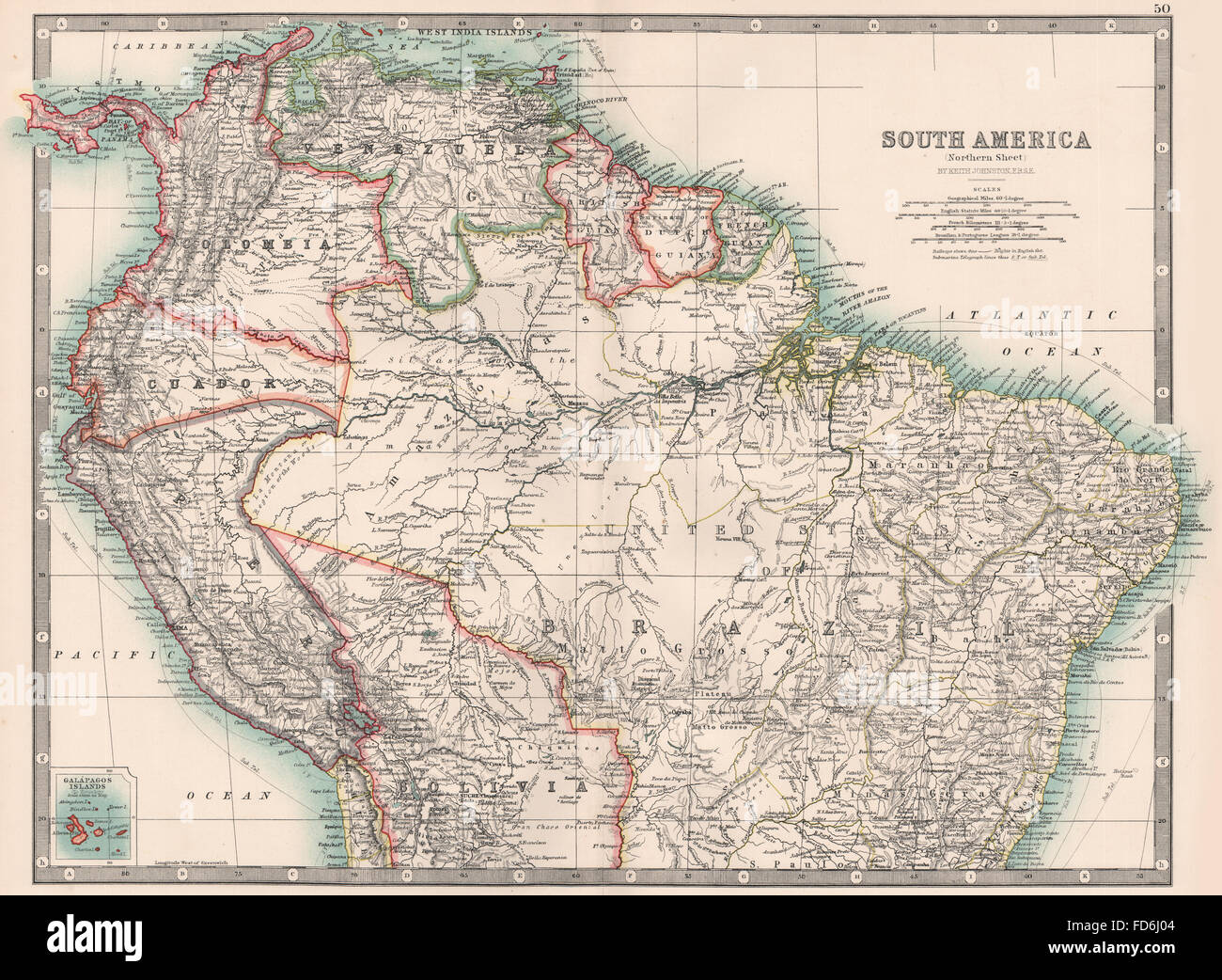 South America Northern Brazil Peru Ecuador Colombia Venezuela Johnston 1906 Map Stock Photo Alamy