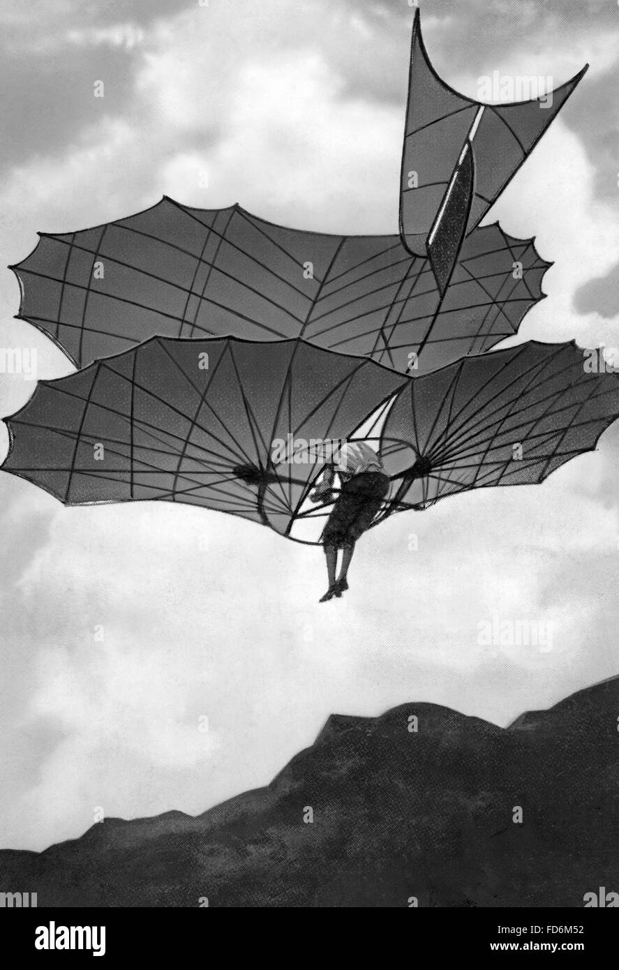 Flying machine built by Otto Lilienthal in Germany, 1900 Stock Photo