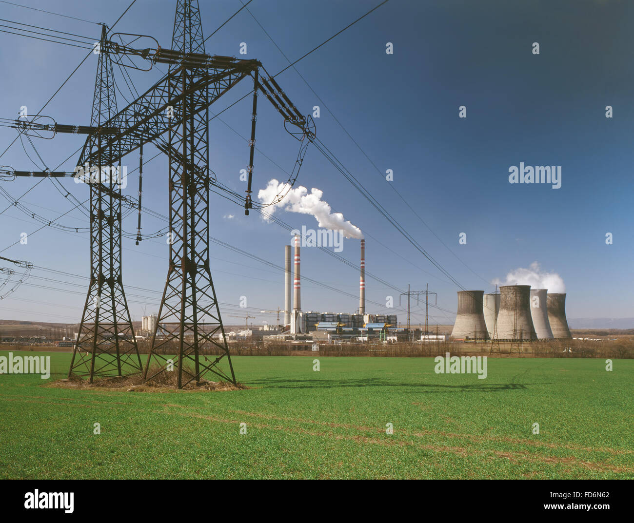 Thermal Power Station With Electric Wires Stock Photo Alamy