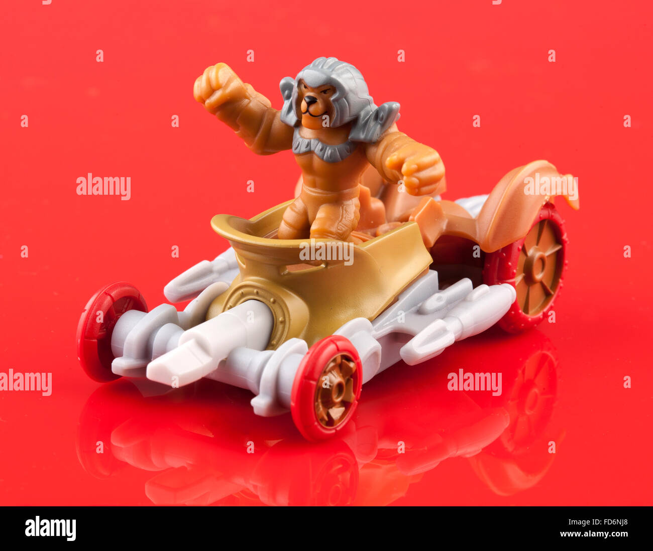 Hot wheels toy 2010 'Kalus and Fangor' on red background Stock Photo