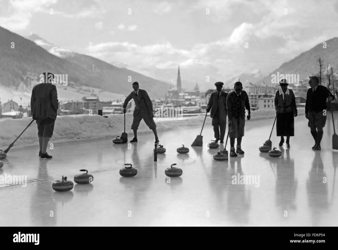 Curling in Davos, 1920s Stock Photo