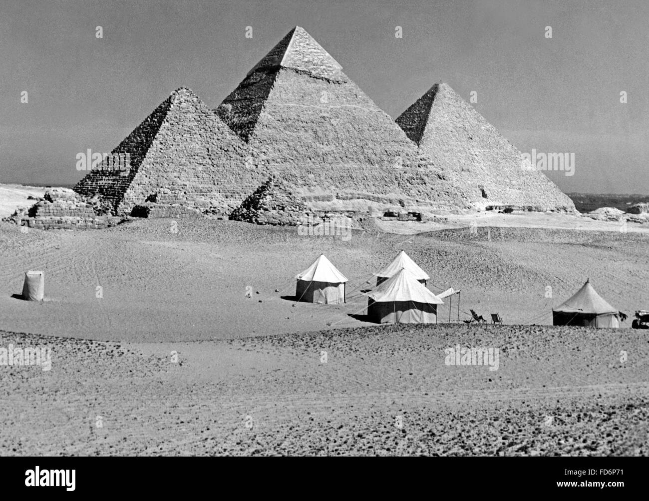 Tents in front of the Pyramids of Giza, 1936 Stock Photo