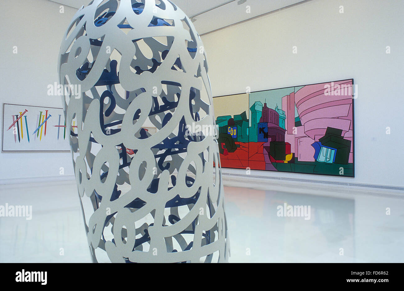 IVAM,Instituto Valenciano de Arte Moderno,Bottle of Notes sculpture by Oldemburg Claes and Plein Air of NY by Adami Valerio,Vale Stock Photo