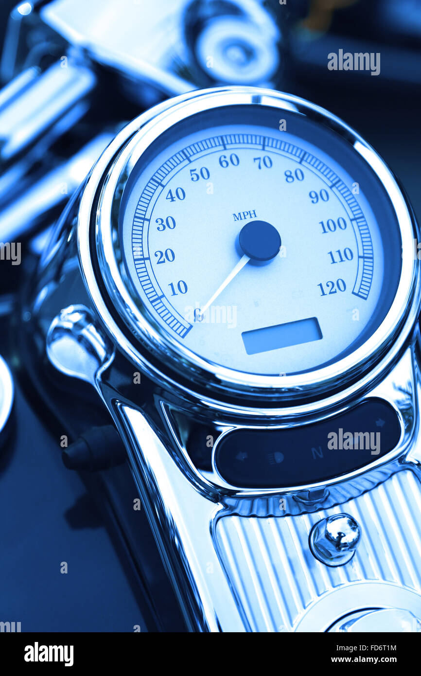 Close up motorcycle speedometer board with blue toned Stock Photo Alamy