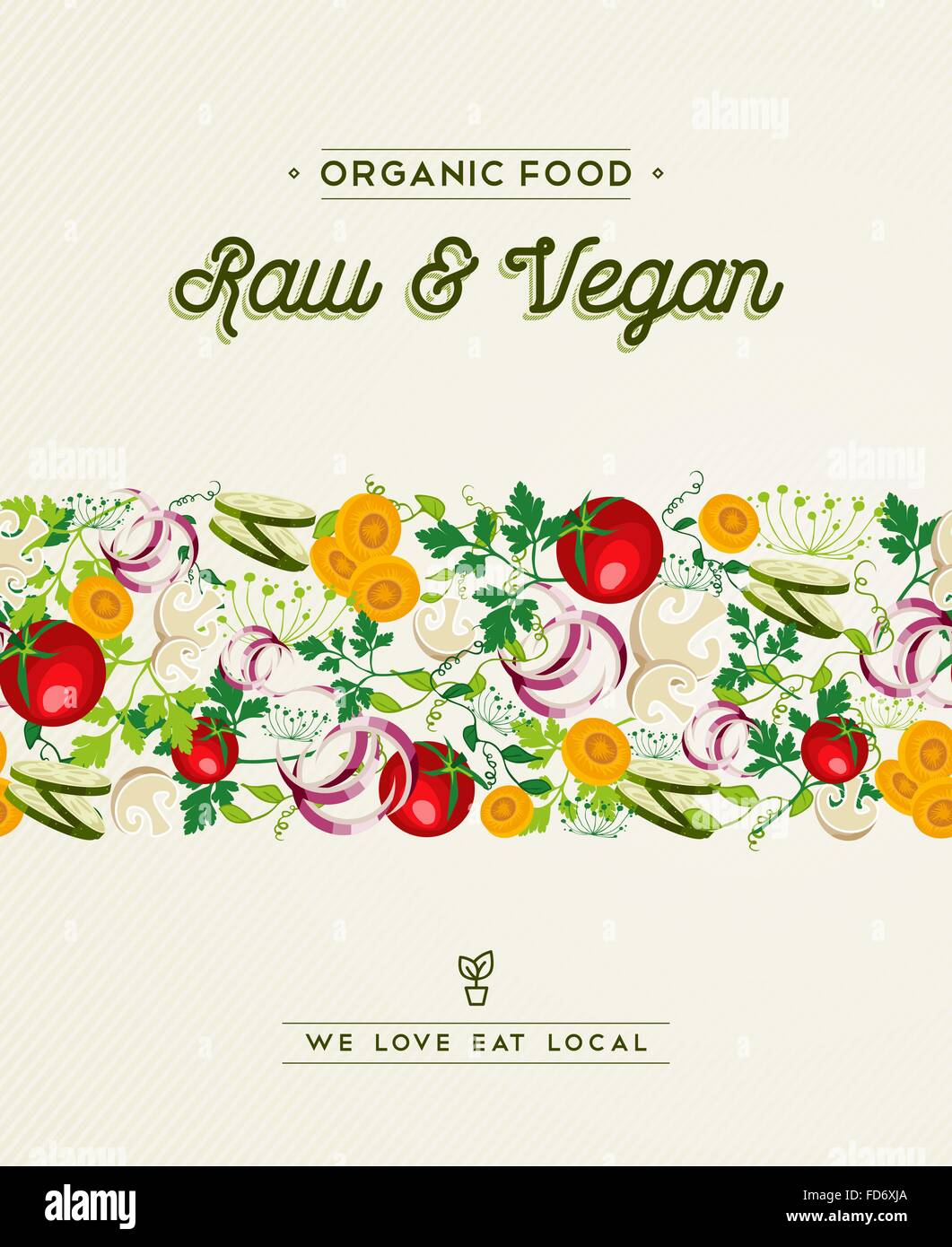 Raw and vegan food concept illustration with vegetable elements and ...