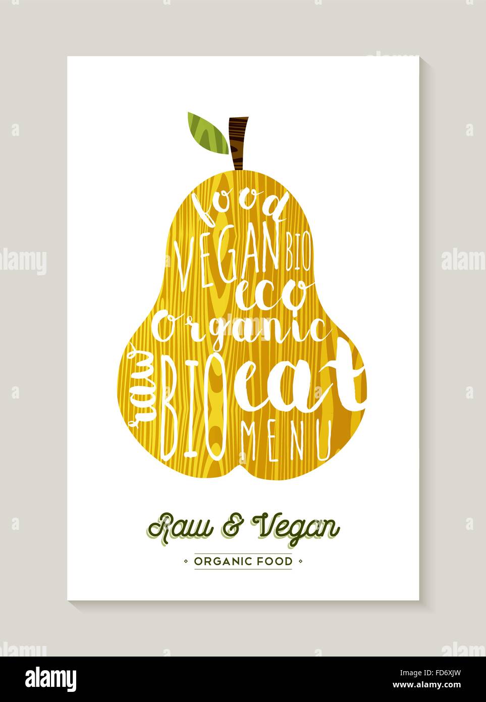 Organic pear concept retro illustration design with vegan and vegetarian food themed text. EPS10 vector. Stock Vector