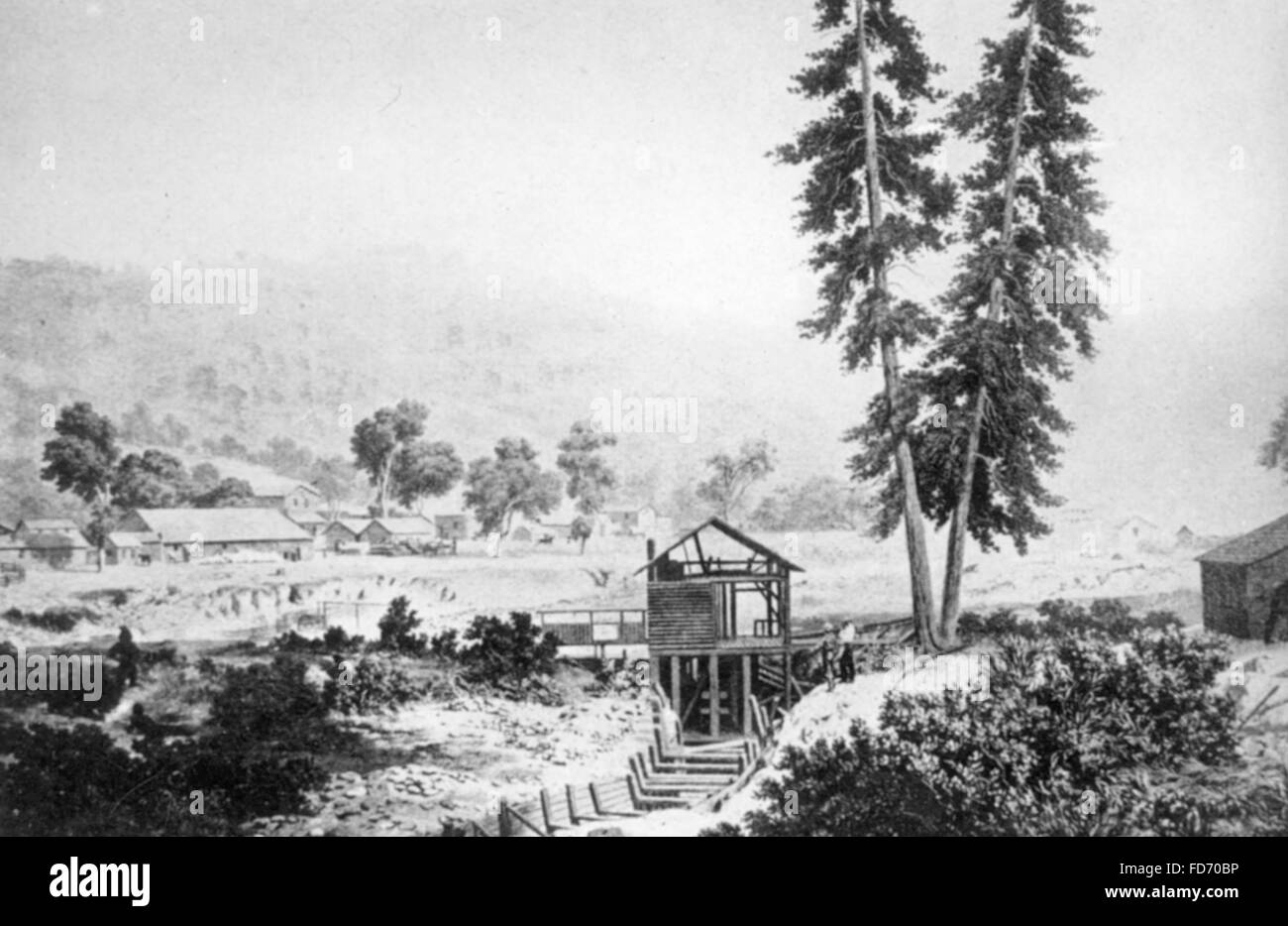 Johann Sutters Muehle in California, around 1848 Stock Photo