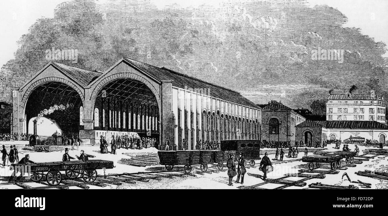 Railway station in Paris, 1847 Stock Photo