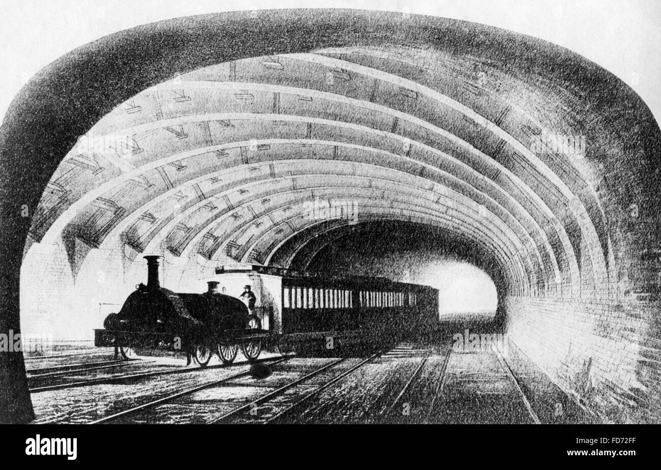 Underground railroad in London, mid 19th century Stock Photo