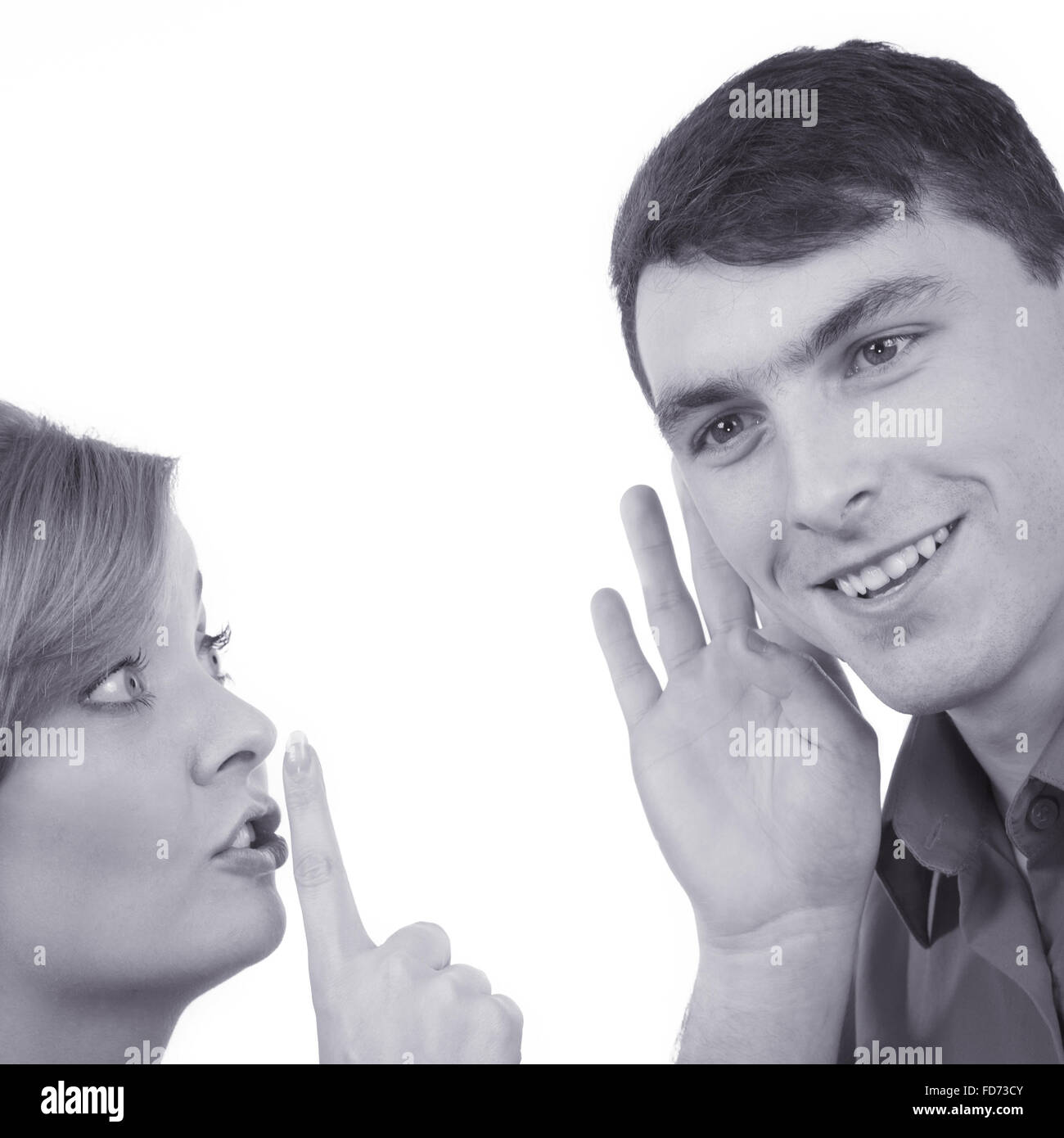 Woman telling man some secrets, couple talking gossiping. Excited ...