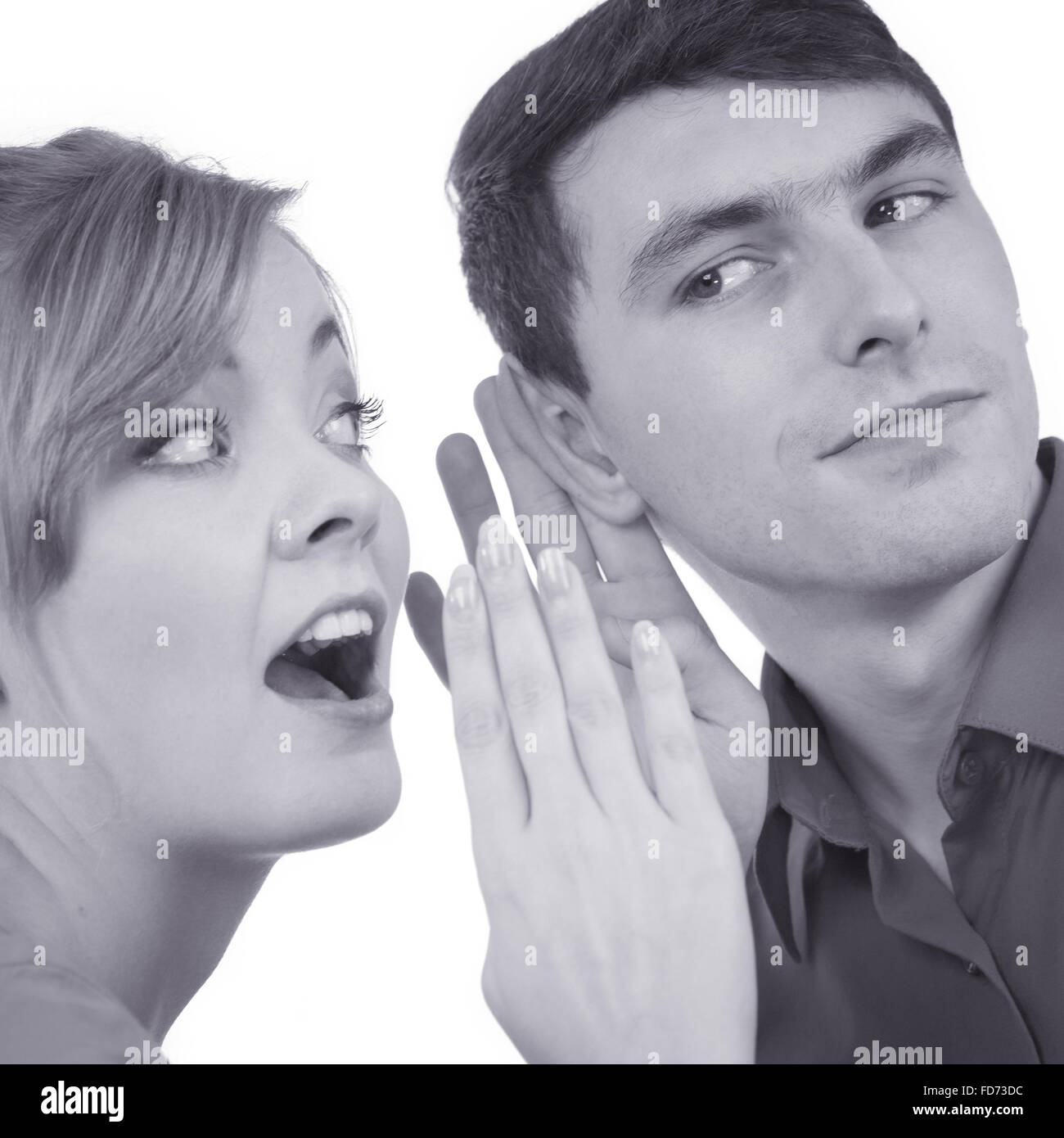 Woman telling man some secrets, couple talking gossiping. Excited ...