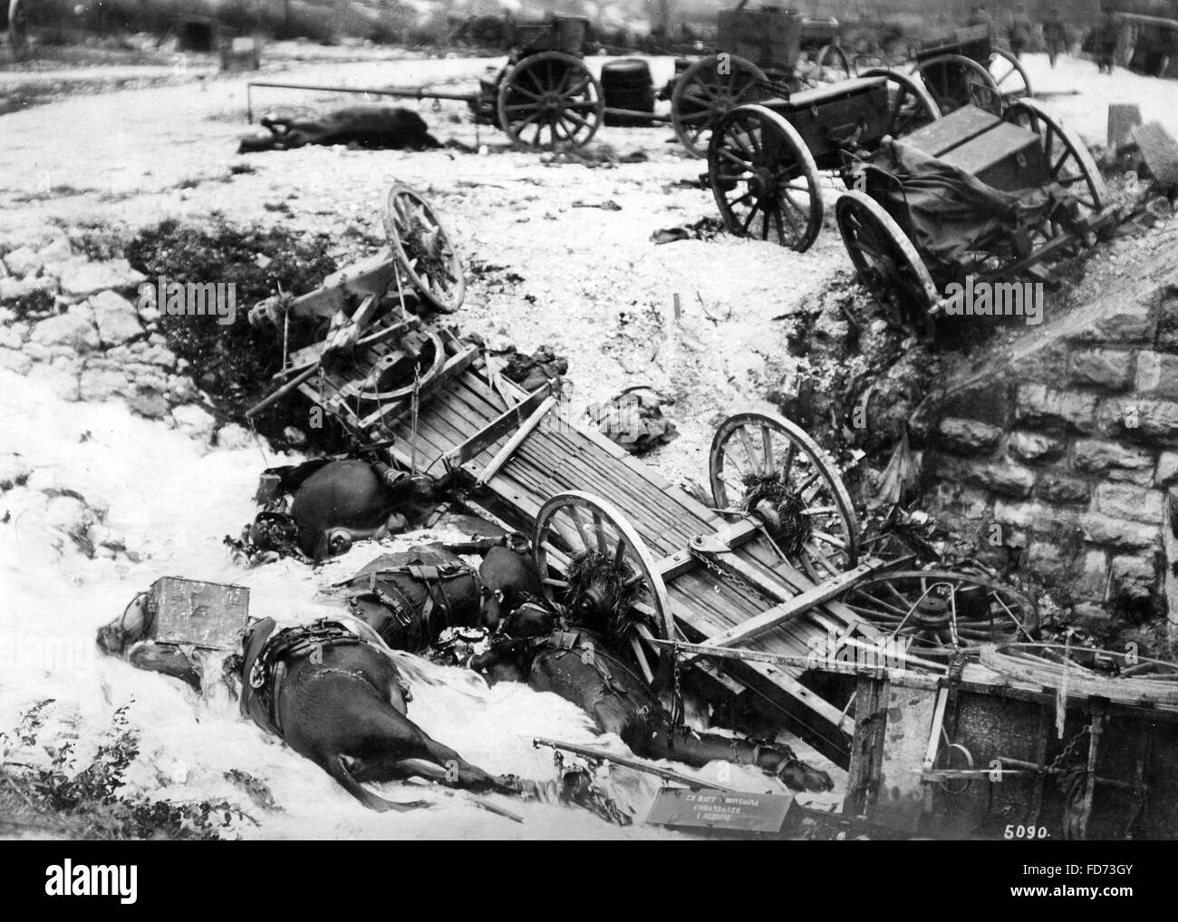 Shot to pieces remains of an Italian battery, 1917 Stock Photo