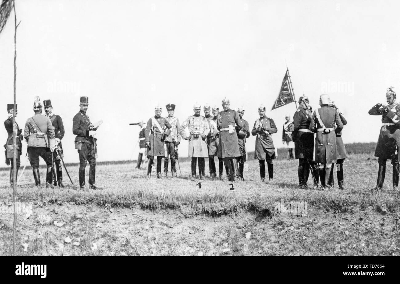 Wilhelm II and von Moltke at a maneuver, 1908 Stock Photo