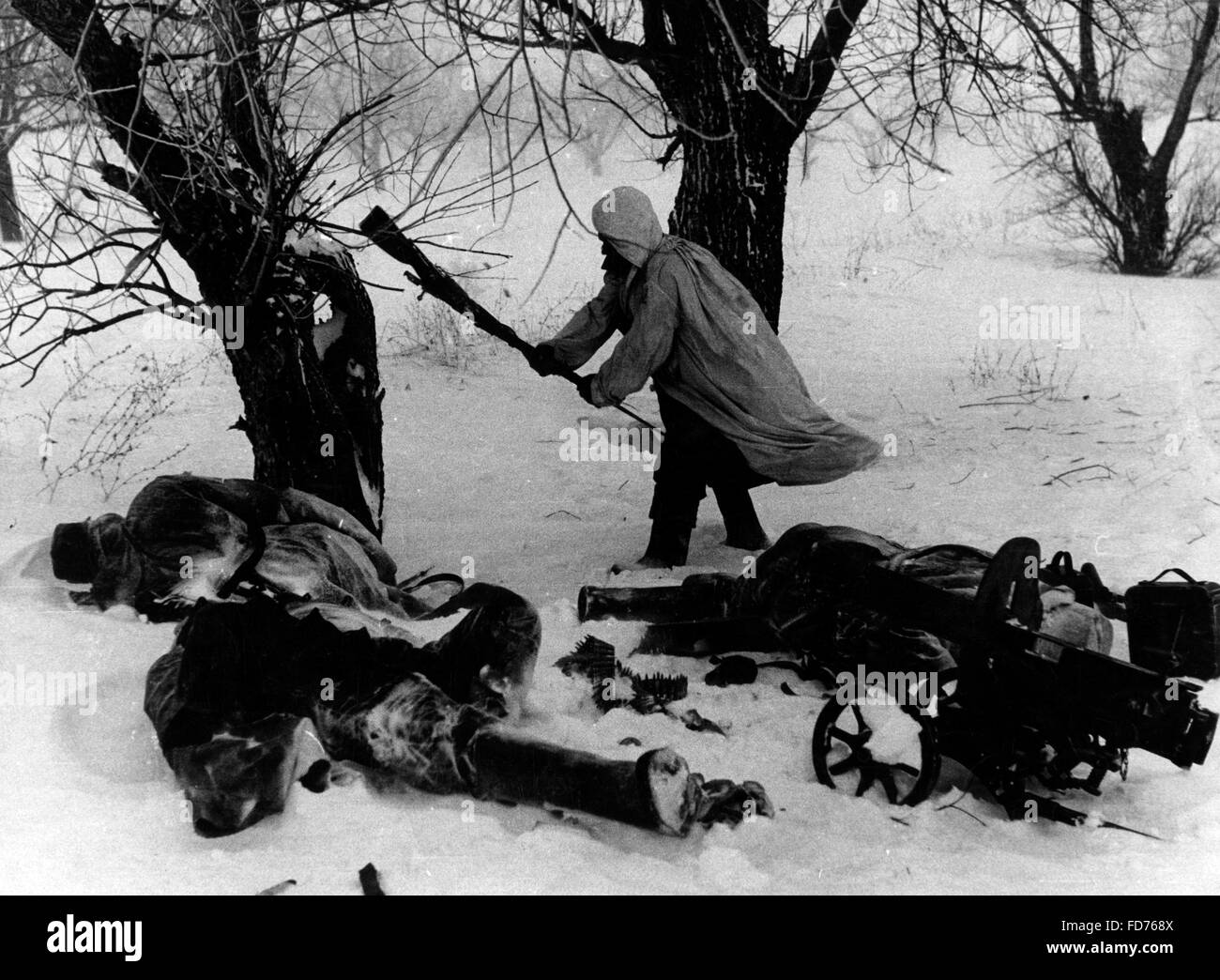A german soldiers destroys russian weapons, 1941 Stock Photo