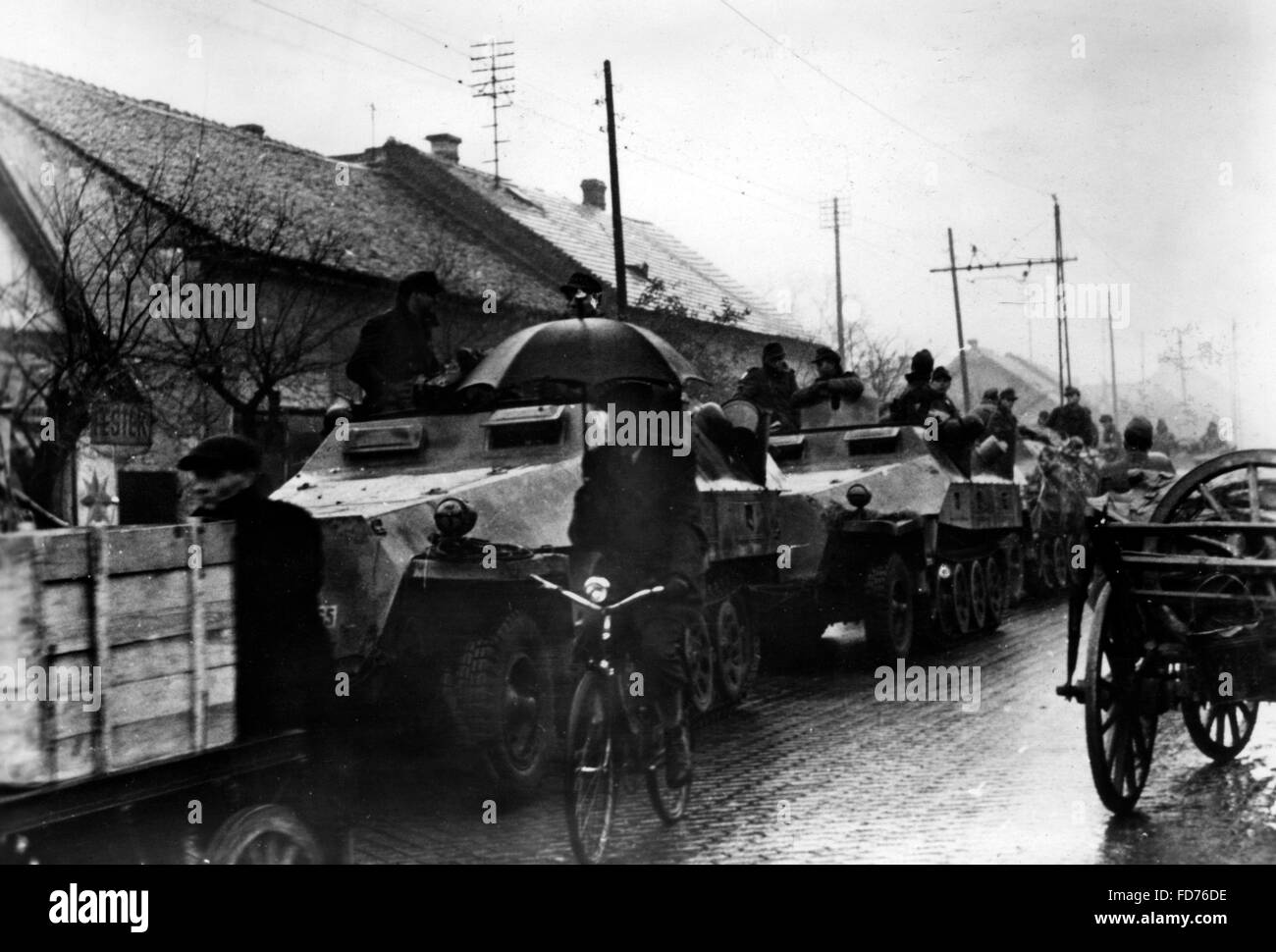 German armored personnel carrier in a suburb of Budapest, 1944 Stock Photo