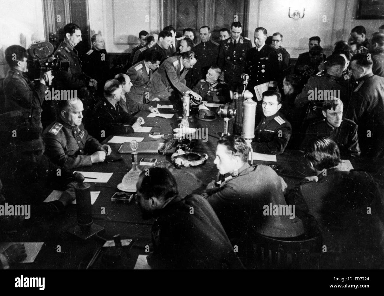 Representatives of the Wehrmacht surrender in Reims, Karlshorst and in Lueneburg, 1945 Stock Photo