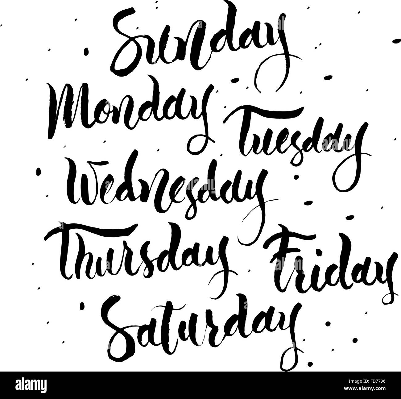 Handwritten Days Of The Week: Monday, Tuesday, Wednesday, Thursday, Friday,  Saturday, Sunday Isolated On White Background. Black Ink Calligraphy Words  Framed. Vector Illustration With Hand Lettering. Royalty Free SVG,  Cliparts, Vectors, and