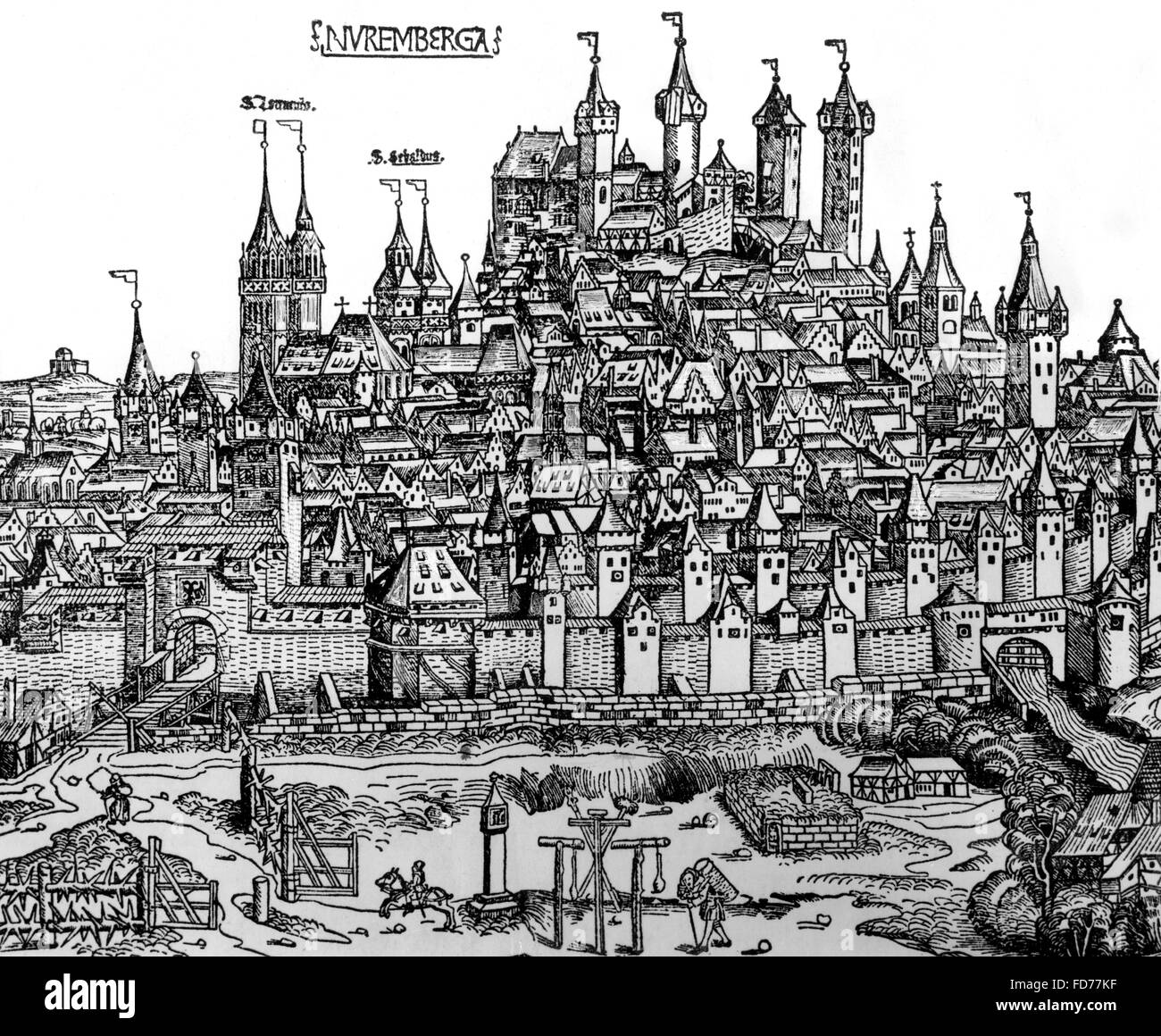 Prospect of Nuremberg from 1493 - Stock Image