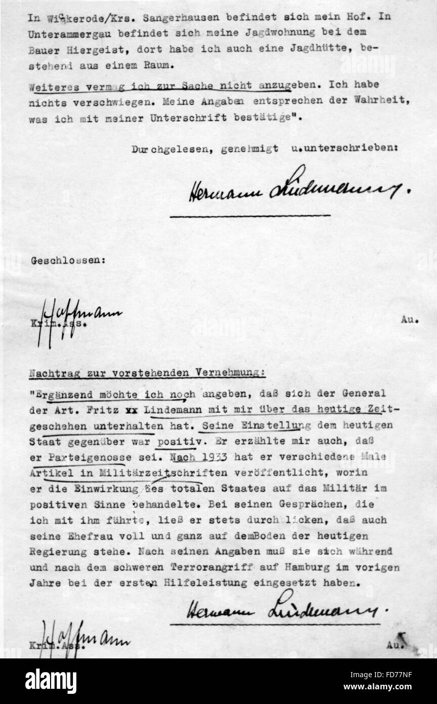 Interrogation report of the attack of 20 July 1944 Stock Photo