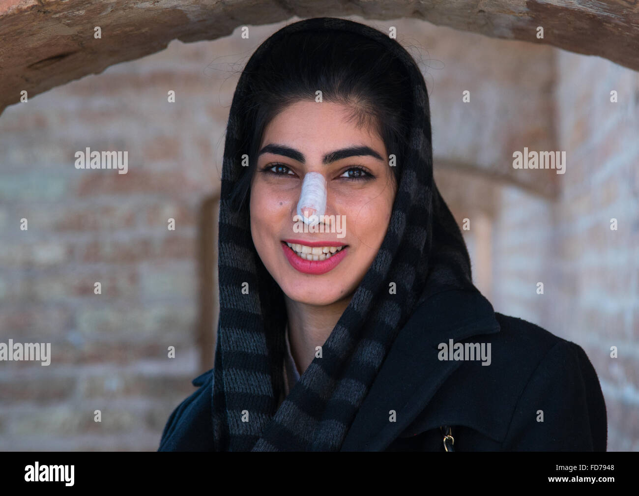 young woman after nose plastic surgery, Isfahan Province, isfahan, Iran