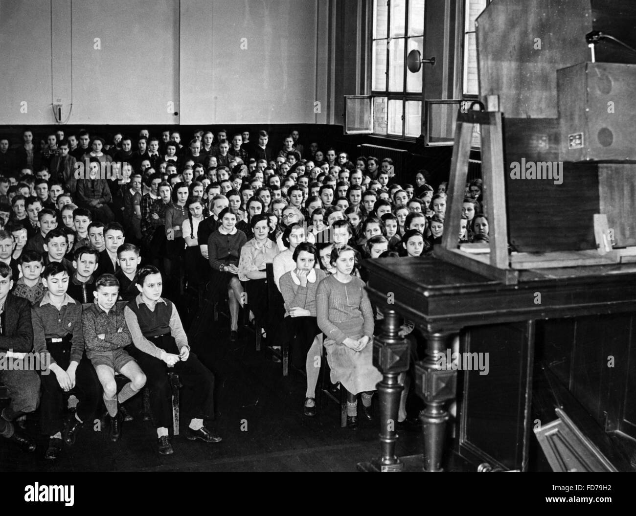 A radio broadcast is transmitted in a school, 1939 Stock Photo Alamy