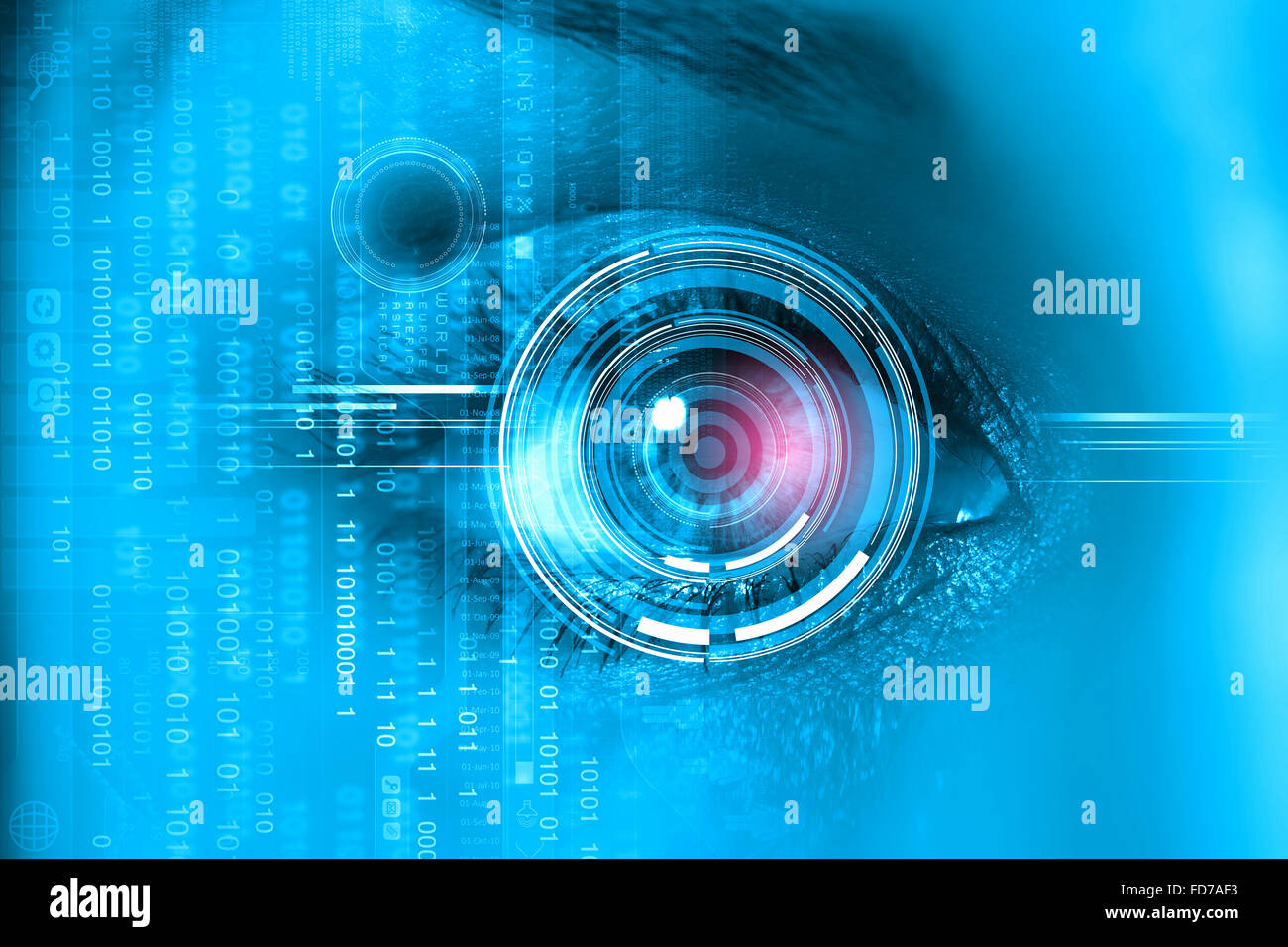 Close up of female digital eye with security scanning concept Stock ...