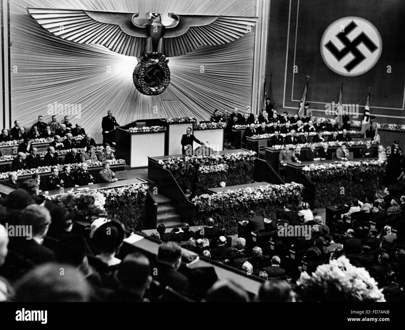 Joseph Goebbels at the meeting of the Reichsfilmkammer (Reich Chamber of Film) in the Kroll Opera House,1938 Stock Photo